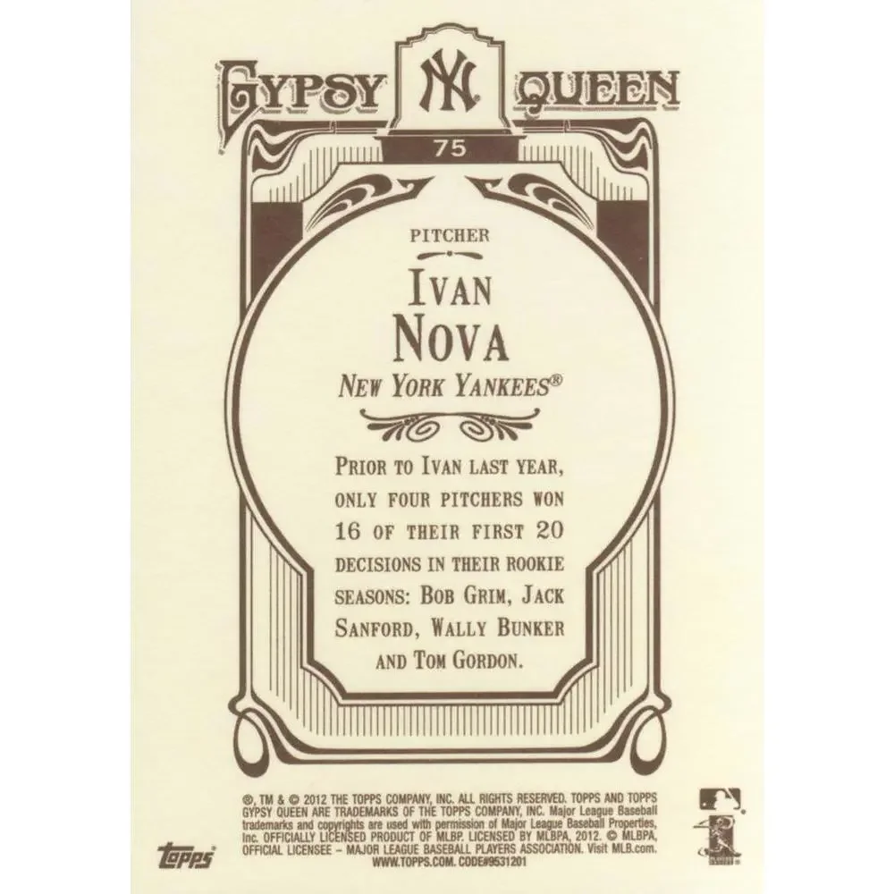 2012 Topps Gypsy Queen Ivan Nova # 75 New York Yankees